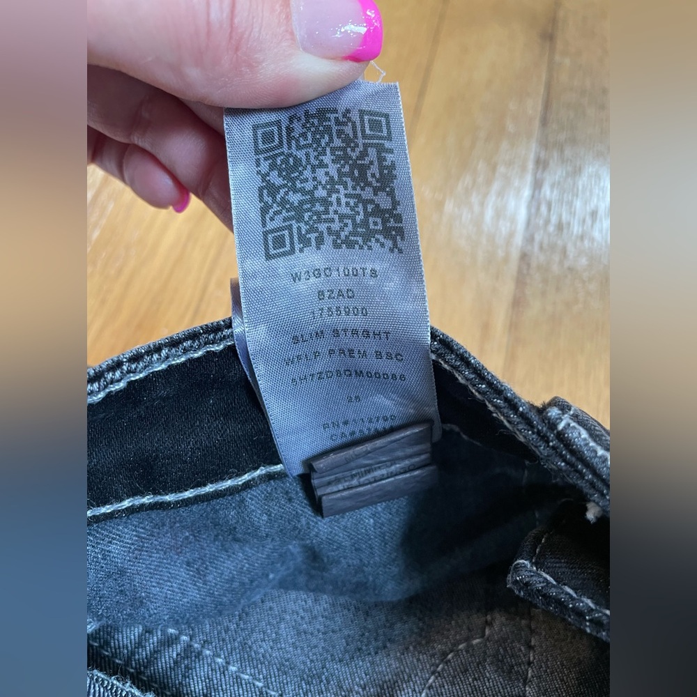 Rare Women's True Religion Slim Straight Black Marbled Denim Jeans 25 ✨NEW✨ - Picture 10 of 10